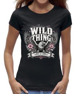 She's a Wild Thing dames t-shirt zwart - Ladies on Wheels biker shirt