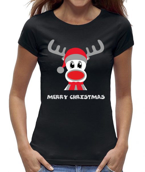 Foute kerst t-shirt dames merry christmas rudolf