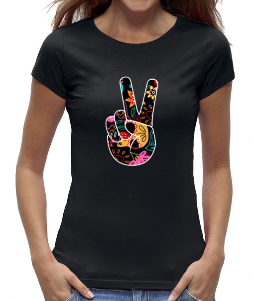 peace sign hand t-shirt vrouw